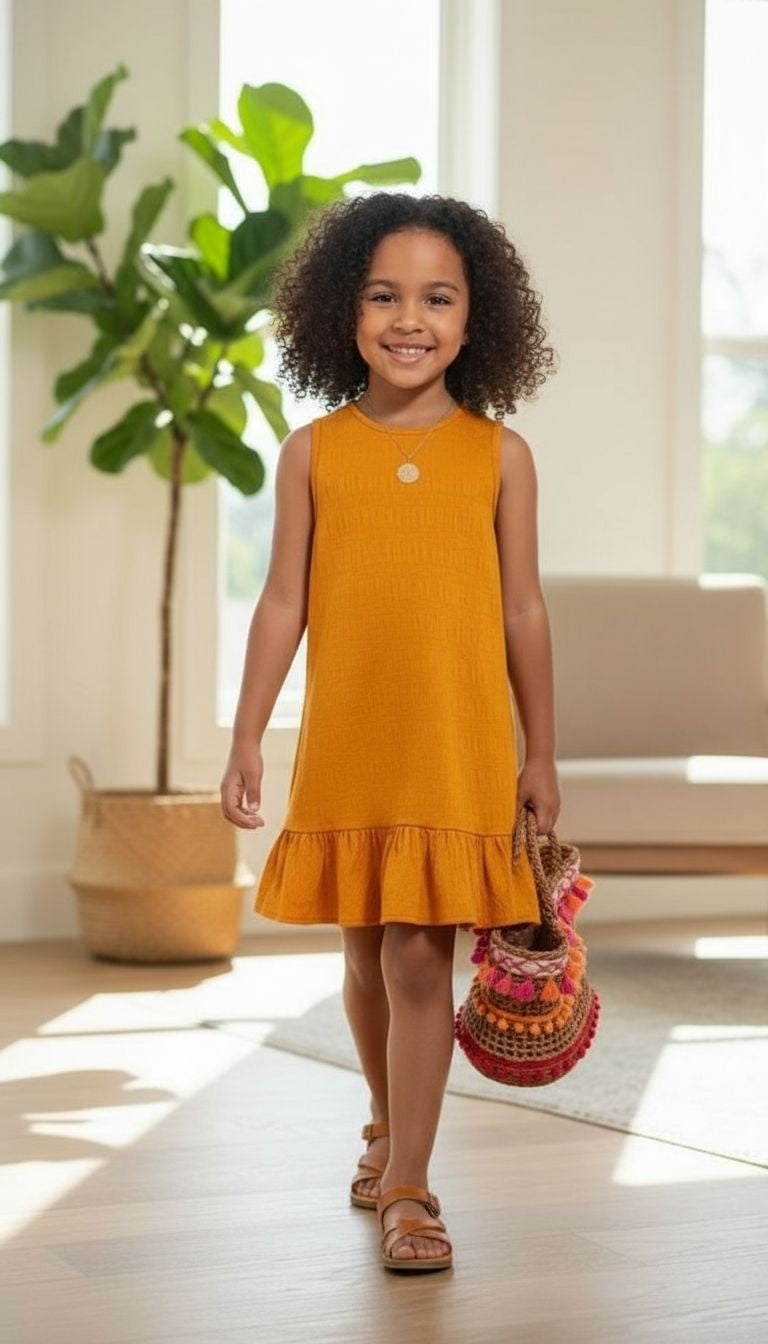 Girls’ Textured Sleeveless Ruffle Hem Dress