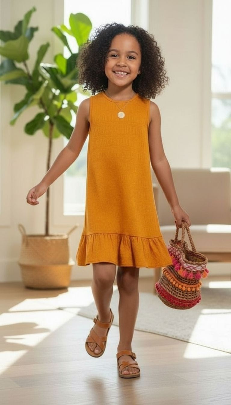Girls’ Textured Sleeveless Ruffle Hem Dress