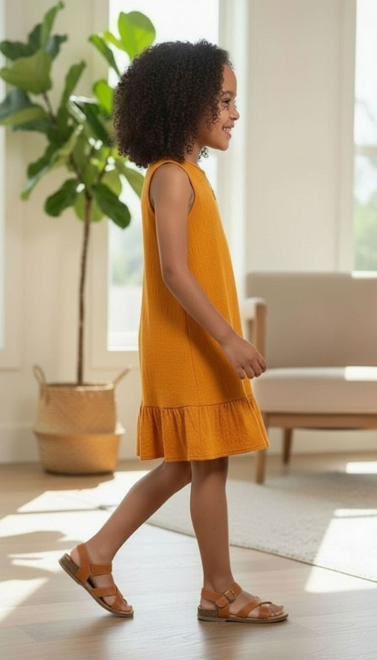 Girls’ Textured Sleeveless Ruffle Hem Dress