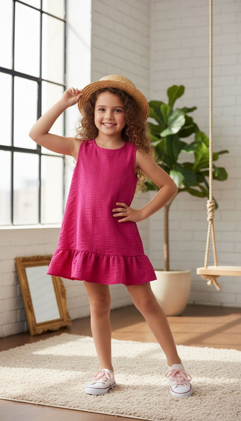 Girls’ Textured Sleeveless Ruffle Hem Dress