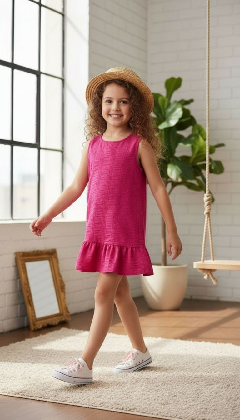 Girls’ Textured Sleeveless Ruffle Hem Dress