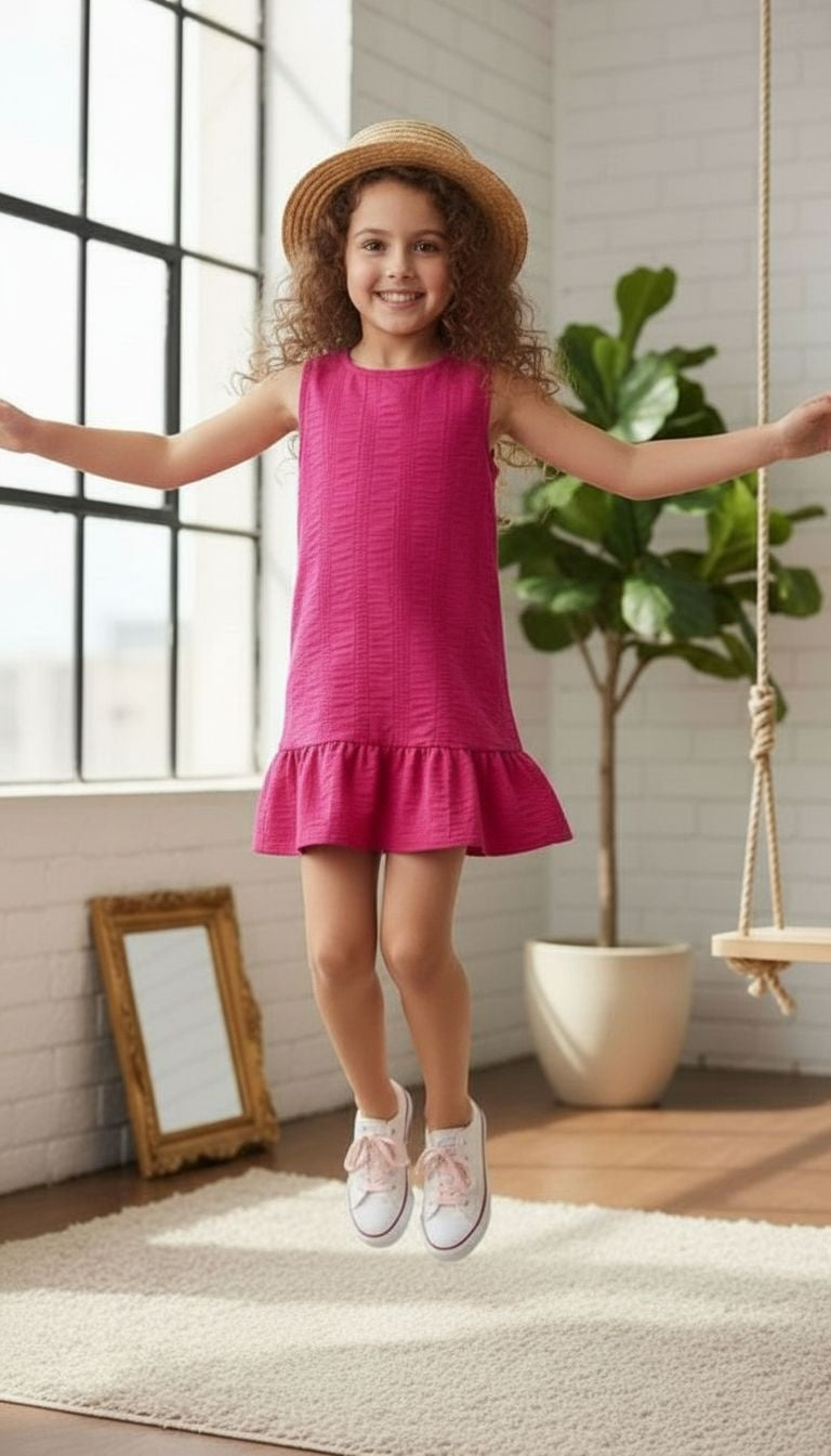 Girls’ Textured Sleeveless Ruffle Hem Dress