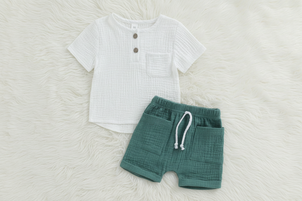Button Henley Top and Shorts - 2- piece outfit set