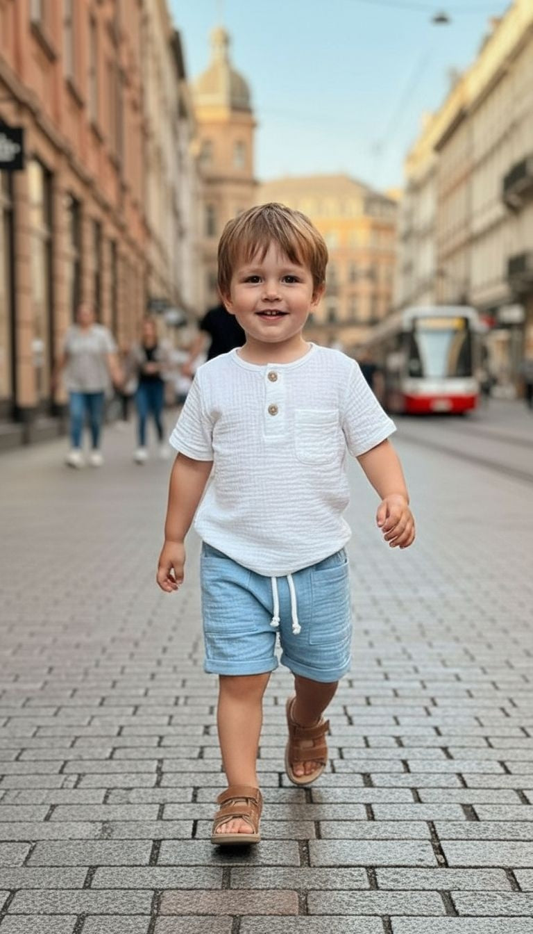 Button Henley Top and Shorts - 2- piece outfit set
