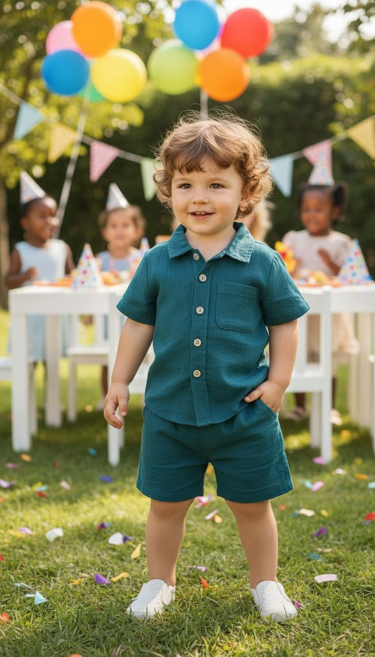 Collared Button Shirt and Shorts Set
