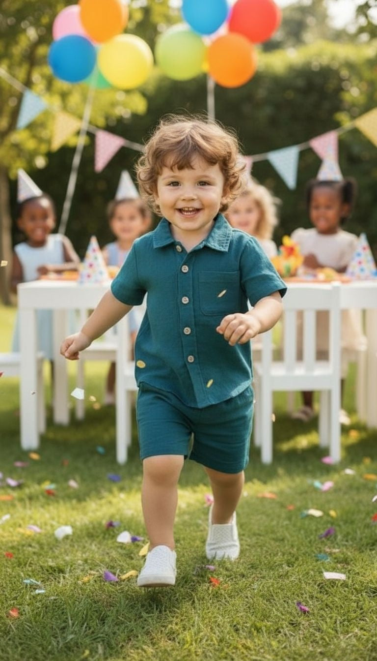 Collared Button Shirt and Shorts Set