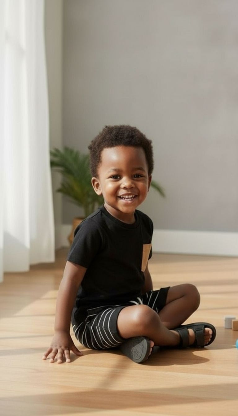 Contrast Pocket Outfit Set – Tee & Striped Shorts