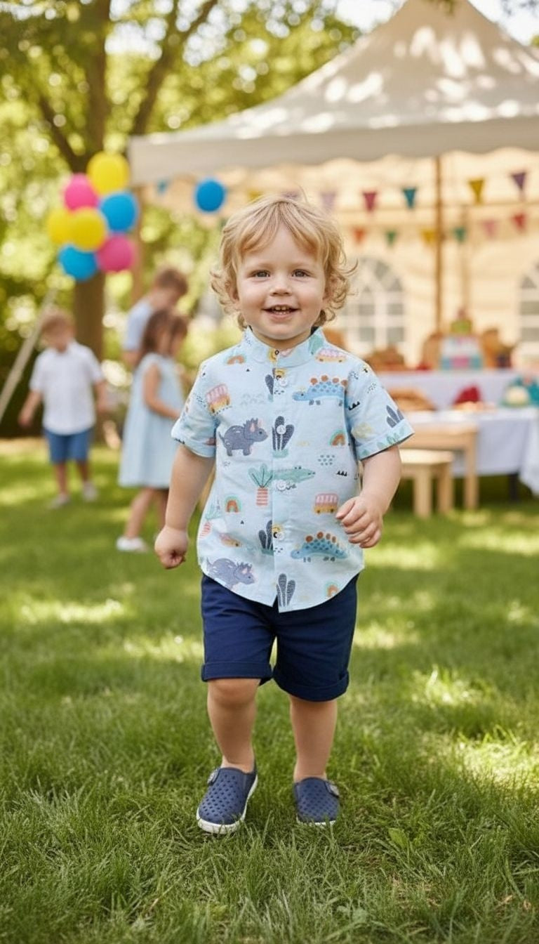 Boys’ Dino Print Shirt & Shorts Set