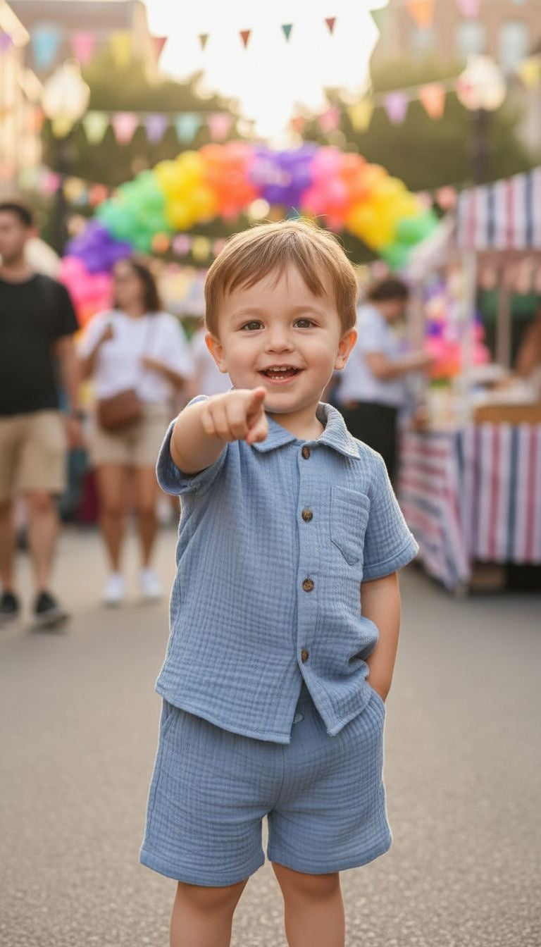 Cotton Button Shirt & Shorts Set