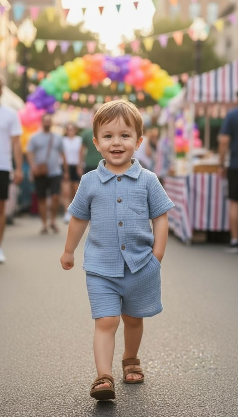 Cotton Button Shirt & Shorts Set