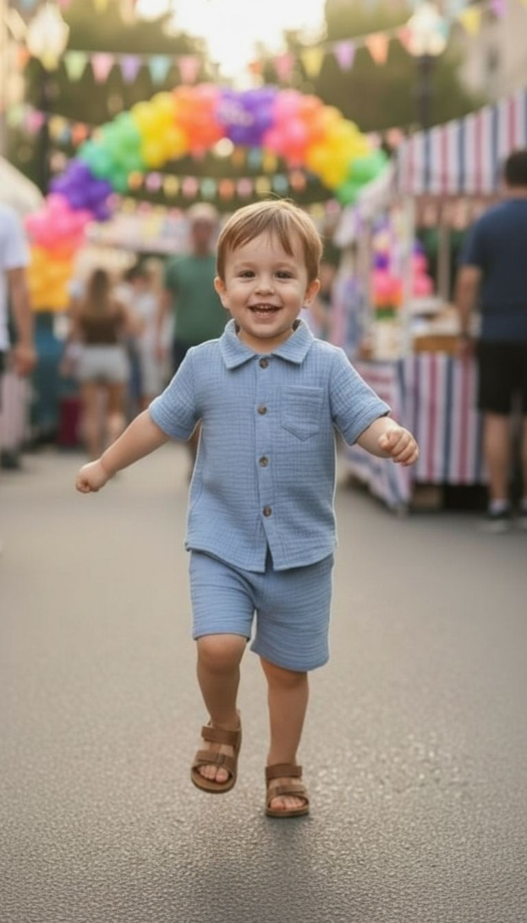 Cotton Button Shirt & Shorts Set