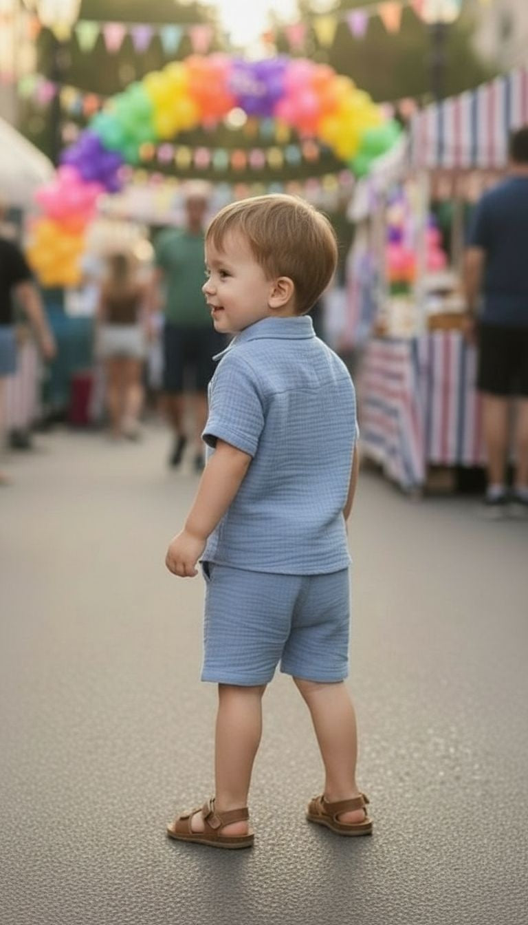 Cotton Button Shirt & Shorts Set