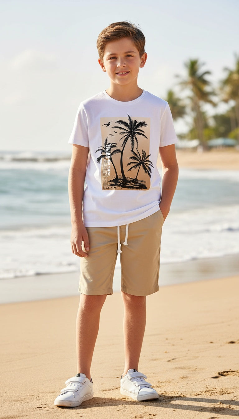 Palm Tree Graphic Tee & Shorts Set for Kids