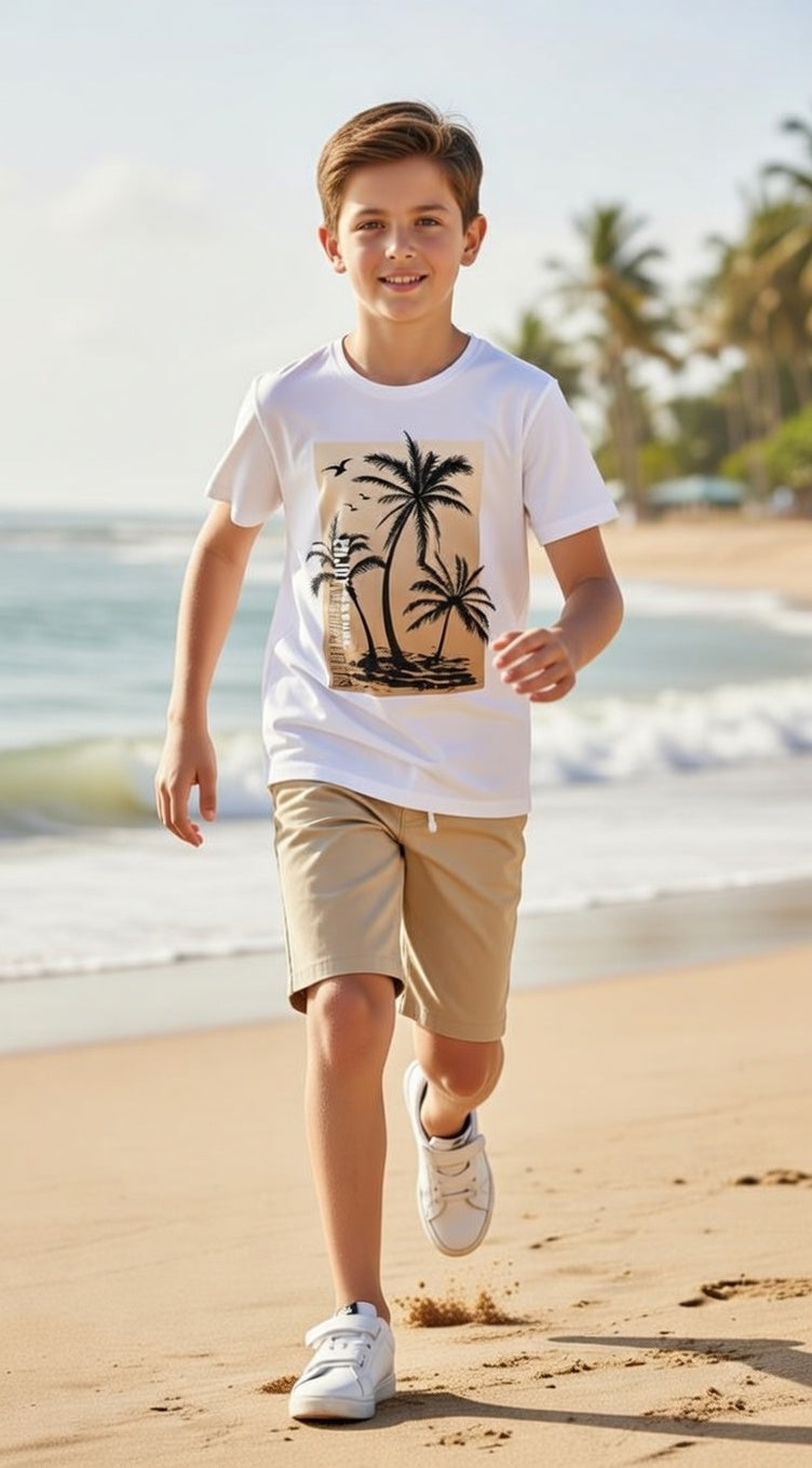 Palm Tree Graphic Tee & Shorts Set for Kids