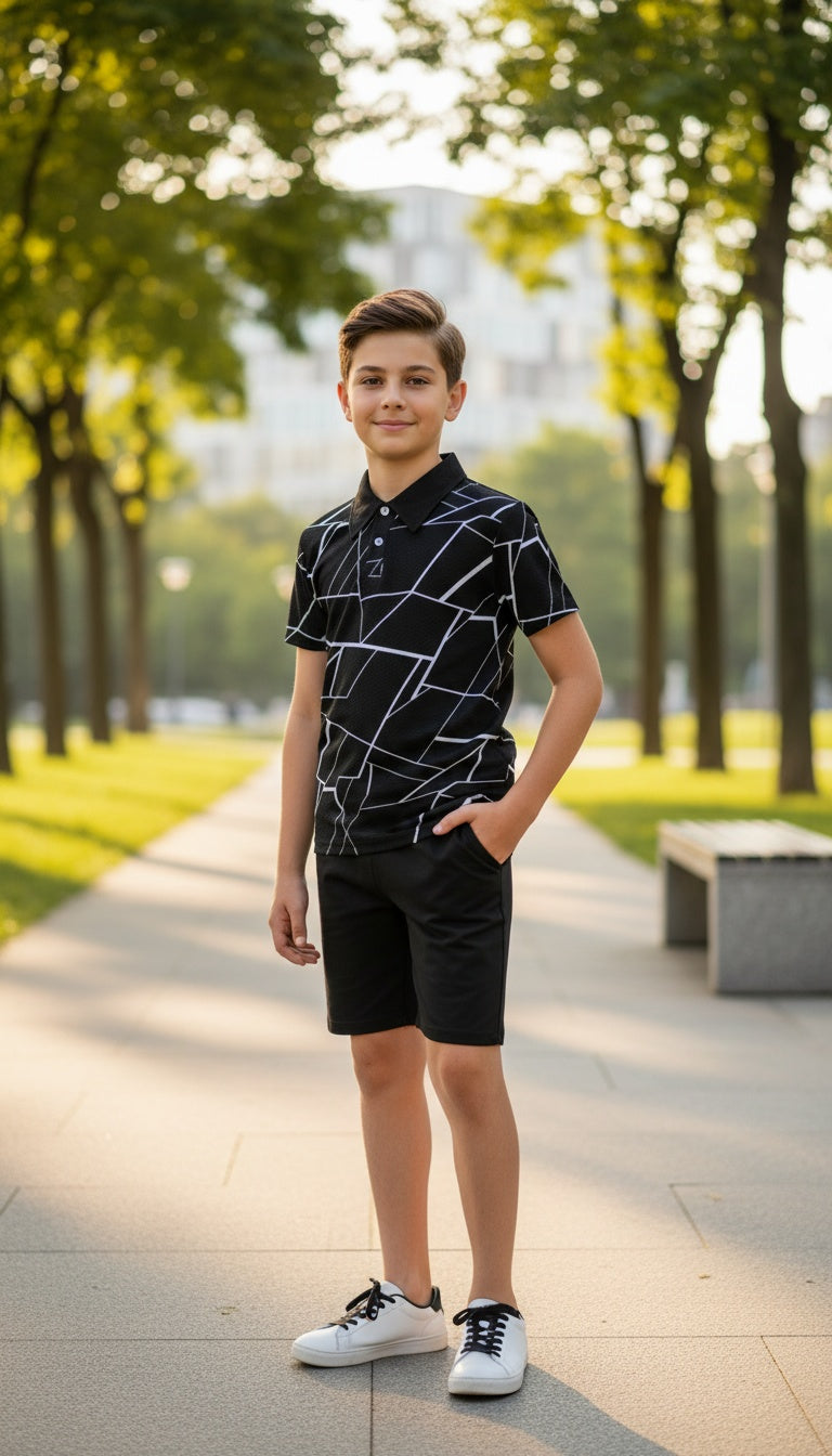 Geometric Polo & Shorts Set for Kids