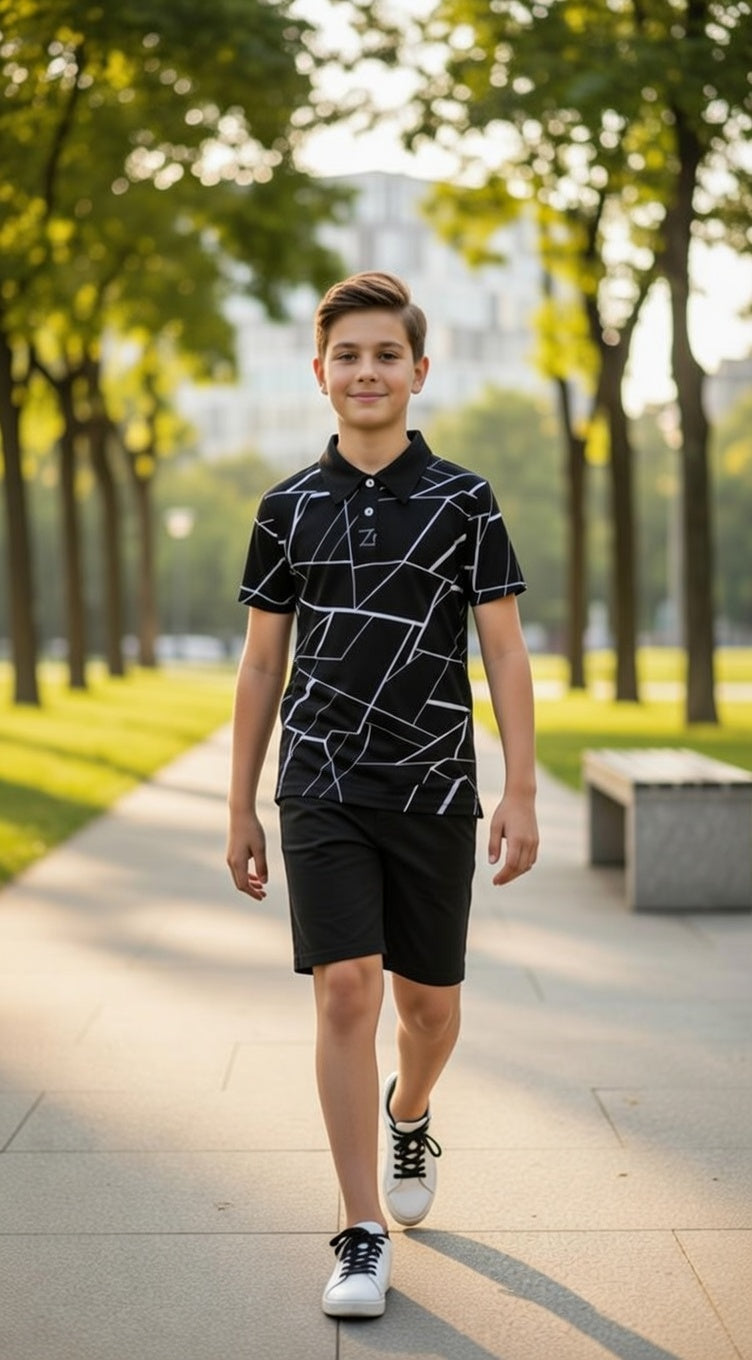 Geometric Polo & Shorts Set for Kids