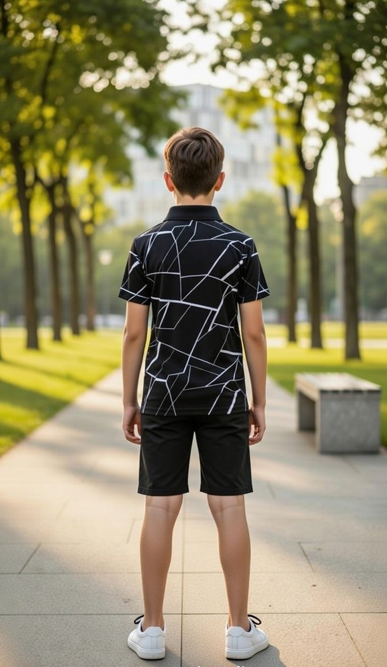 Geometric Polo & Shorts Set for Kids