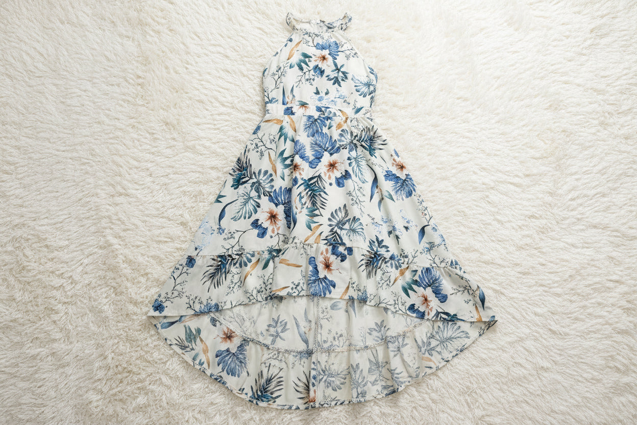 Floral Halter High‑Low Summer - Blue