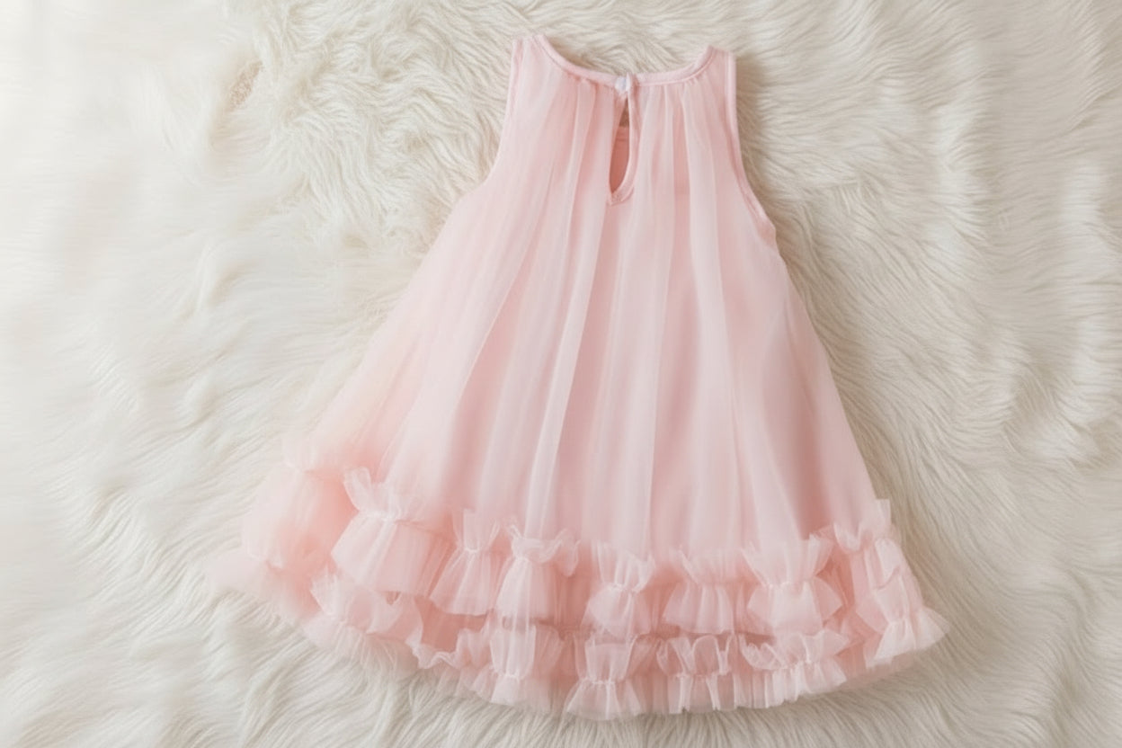 Girls’ Fairy Tulle Dress with 3D Floral Appliqués