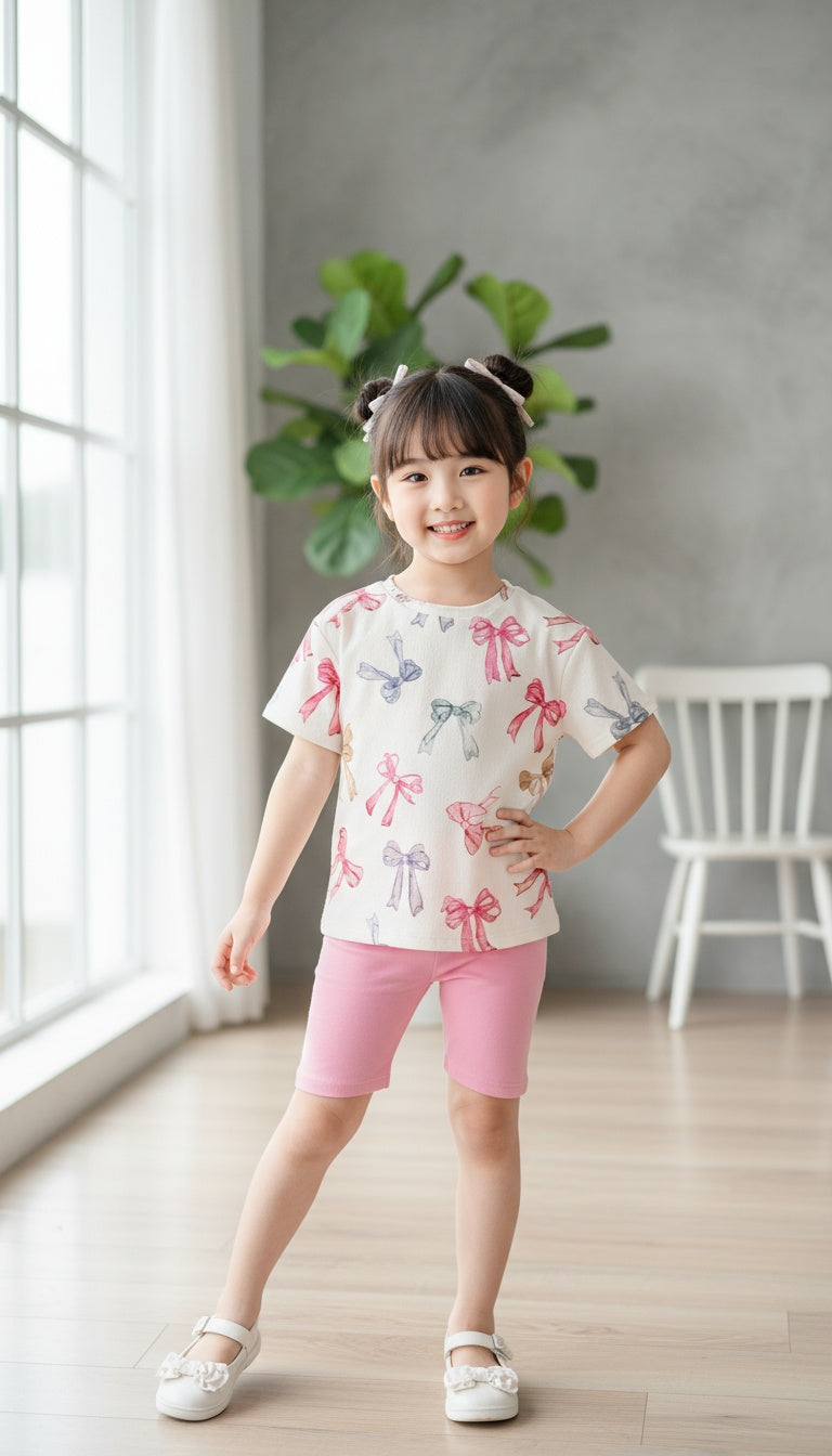 Pink Bow Tee & Shorts Set for Kids