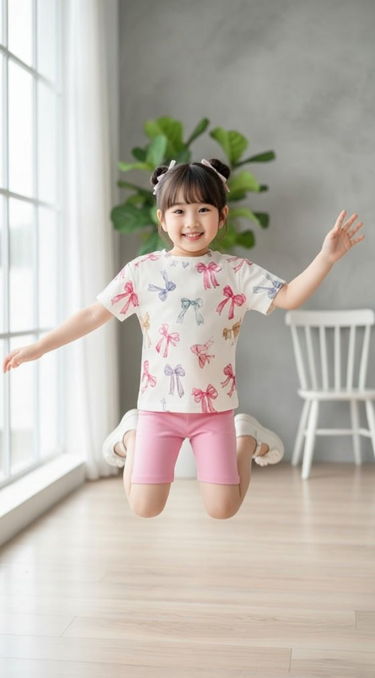 Pink Bow Tee & Shorts Set for Kids