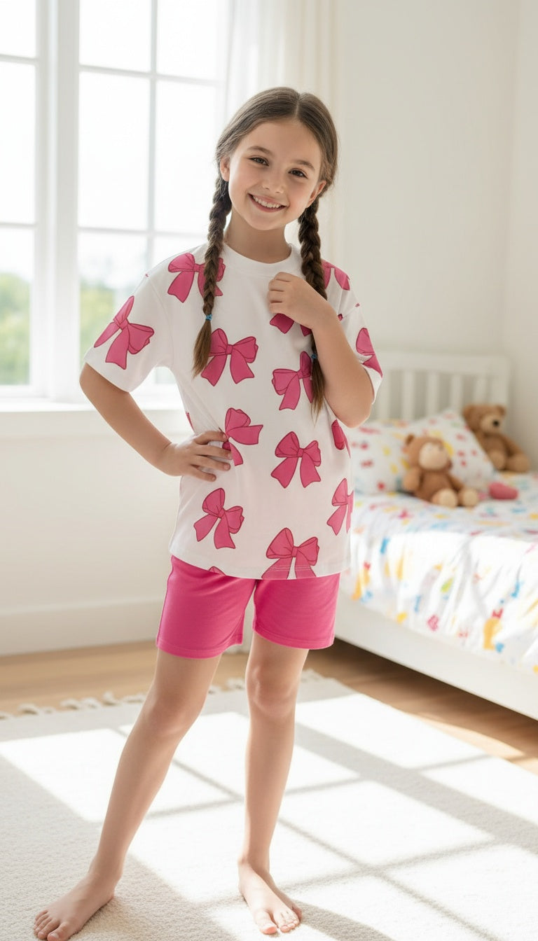 Pink Bow Tee & Shorts Set for Kids