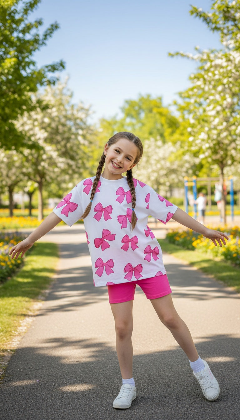 Pink Bow Tee & Shorts Set for Kids