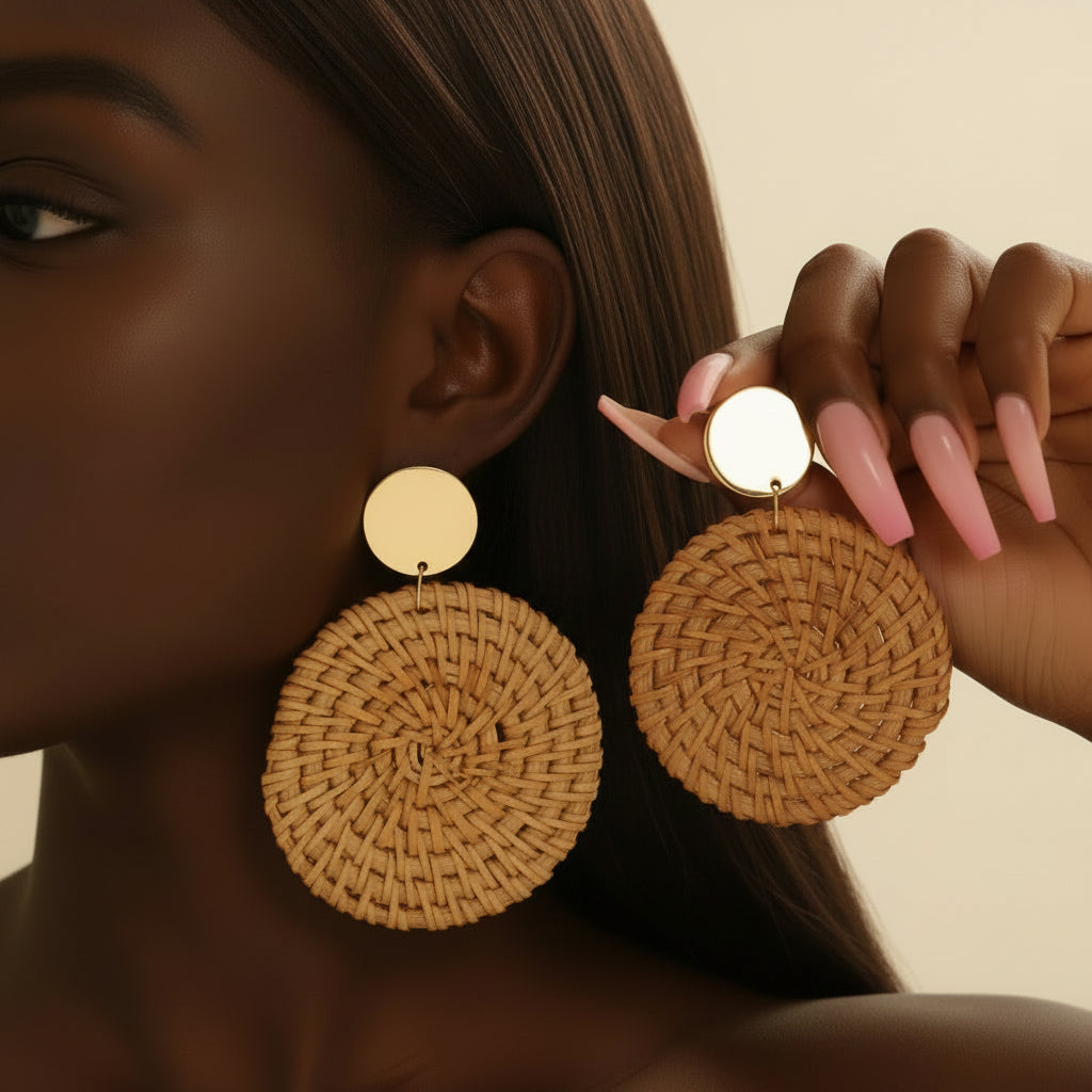 Rattan Round Drop Earrings