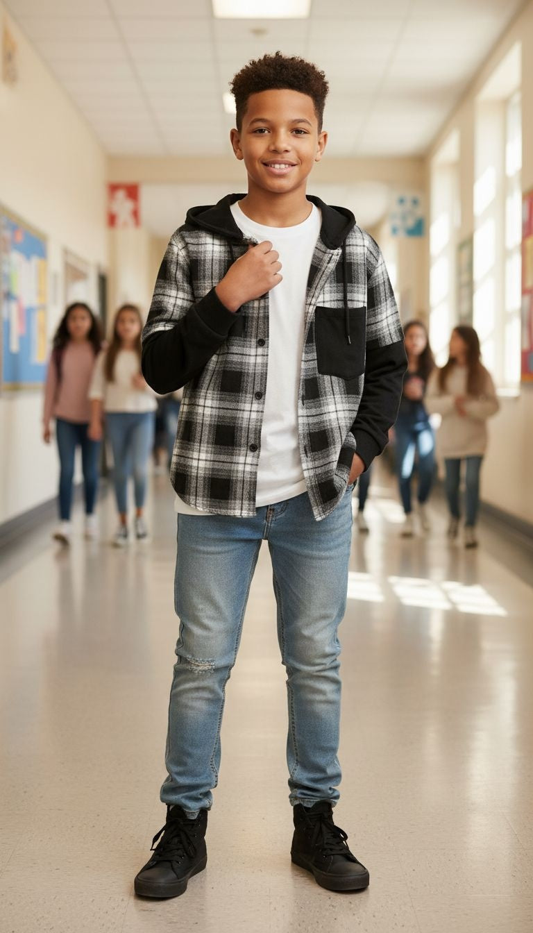 Stylish Plaid Hooded Shirt
