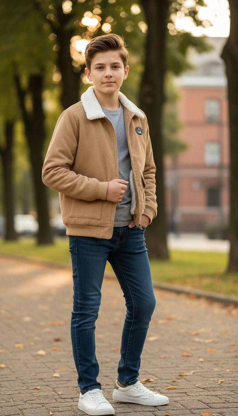 Corduroy Jacket with Faux Shearling Lining