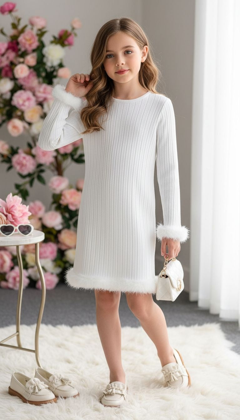 White Ribbed Knit Dress