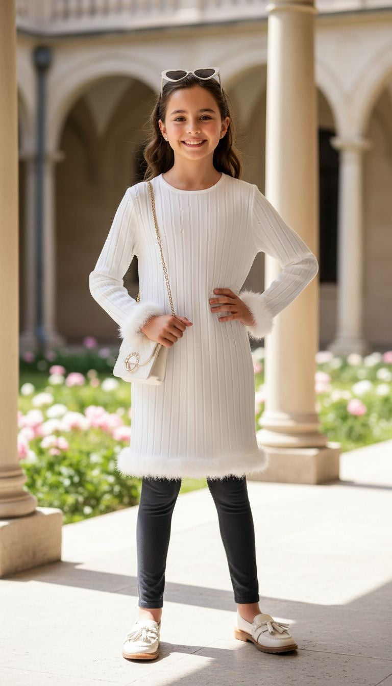 White Ribbed Knit Dress