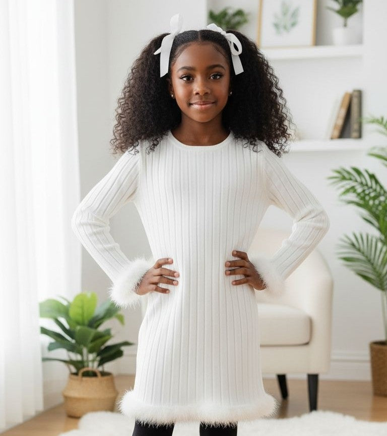 White Ribbed Knit Dress