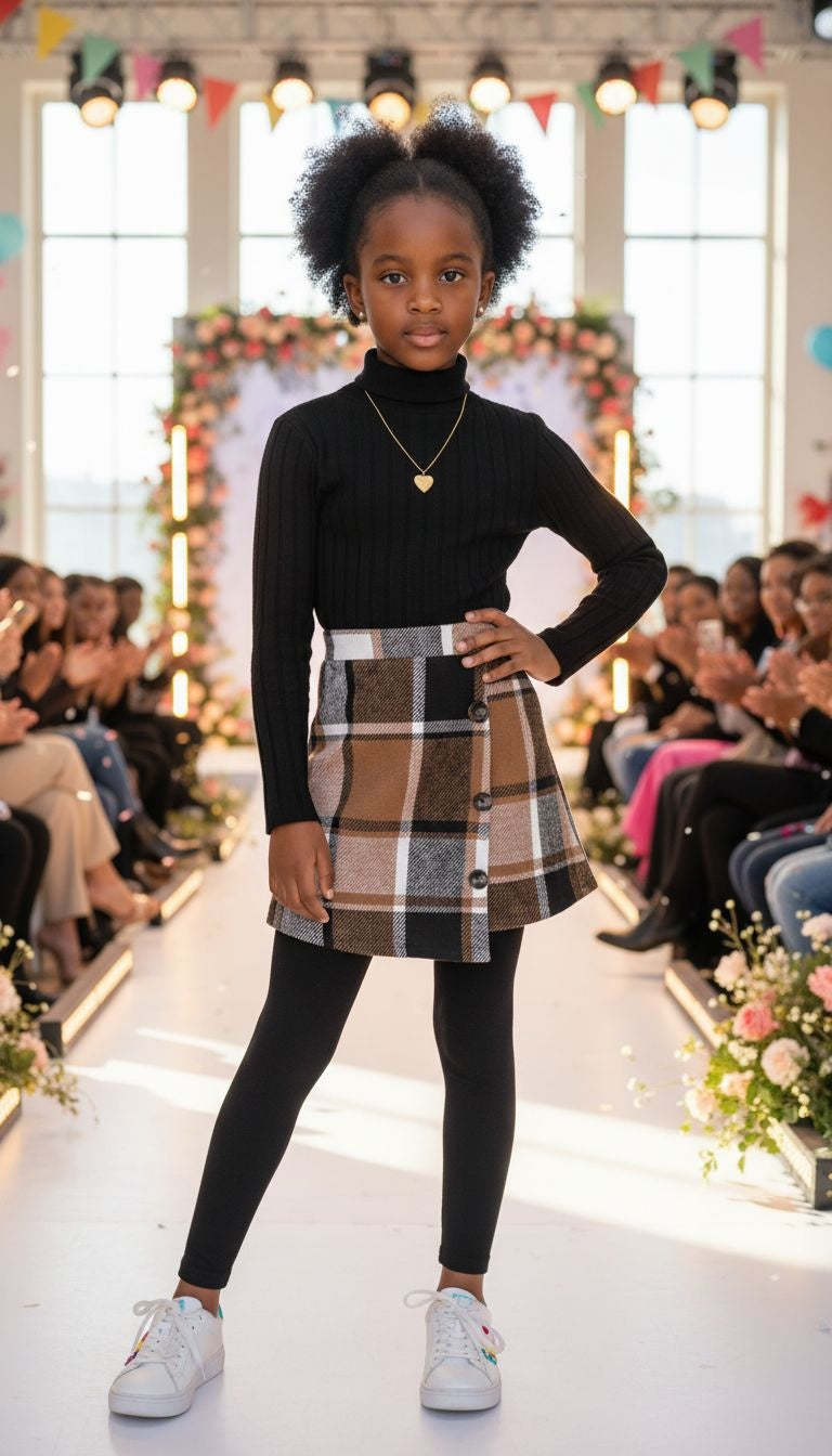 Chic Plaid Skirt & Ribbed Top Set