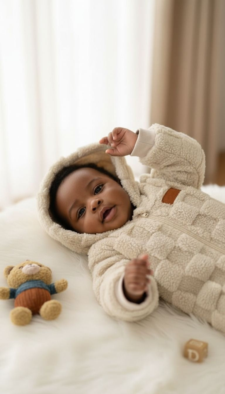 Teddy-Check Hooded Cozy Jumpsuit