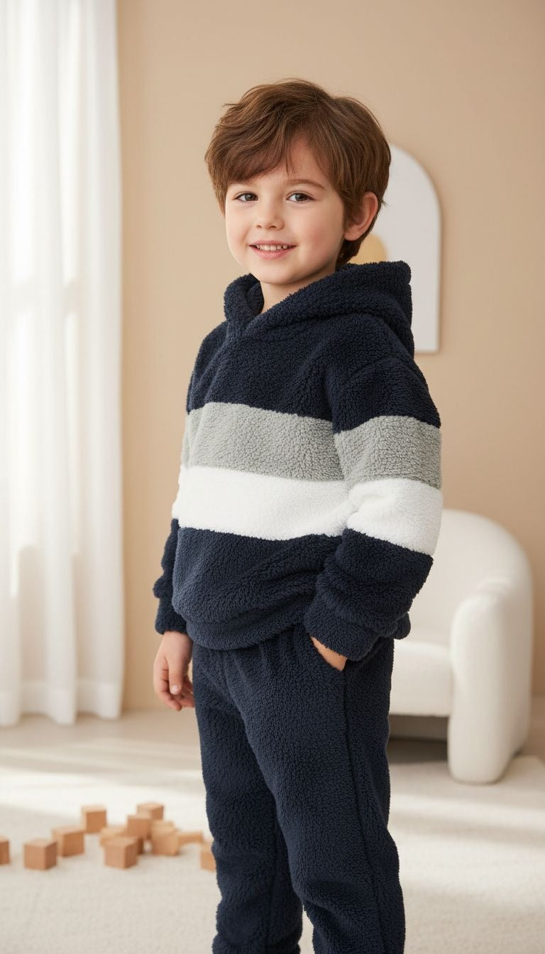 Ultra-Cozy: Striped Plush Hoodie & Pants Set
