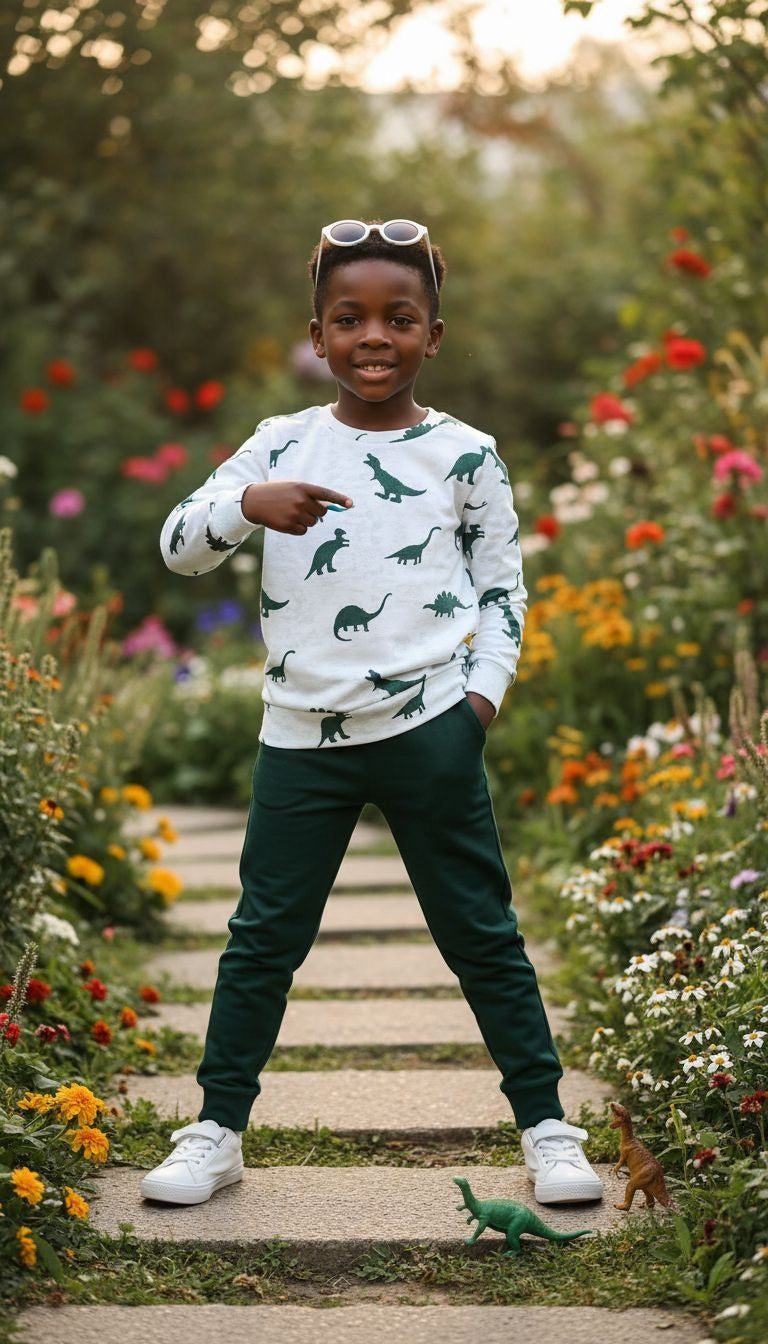 Cute Dinosaur Print Sweatshirt & Pants Set
