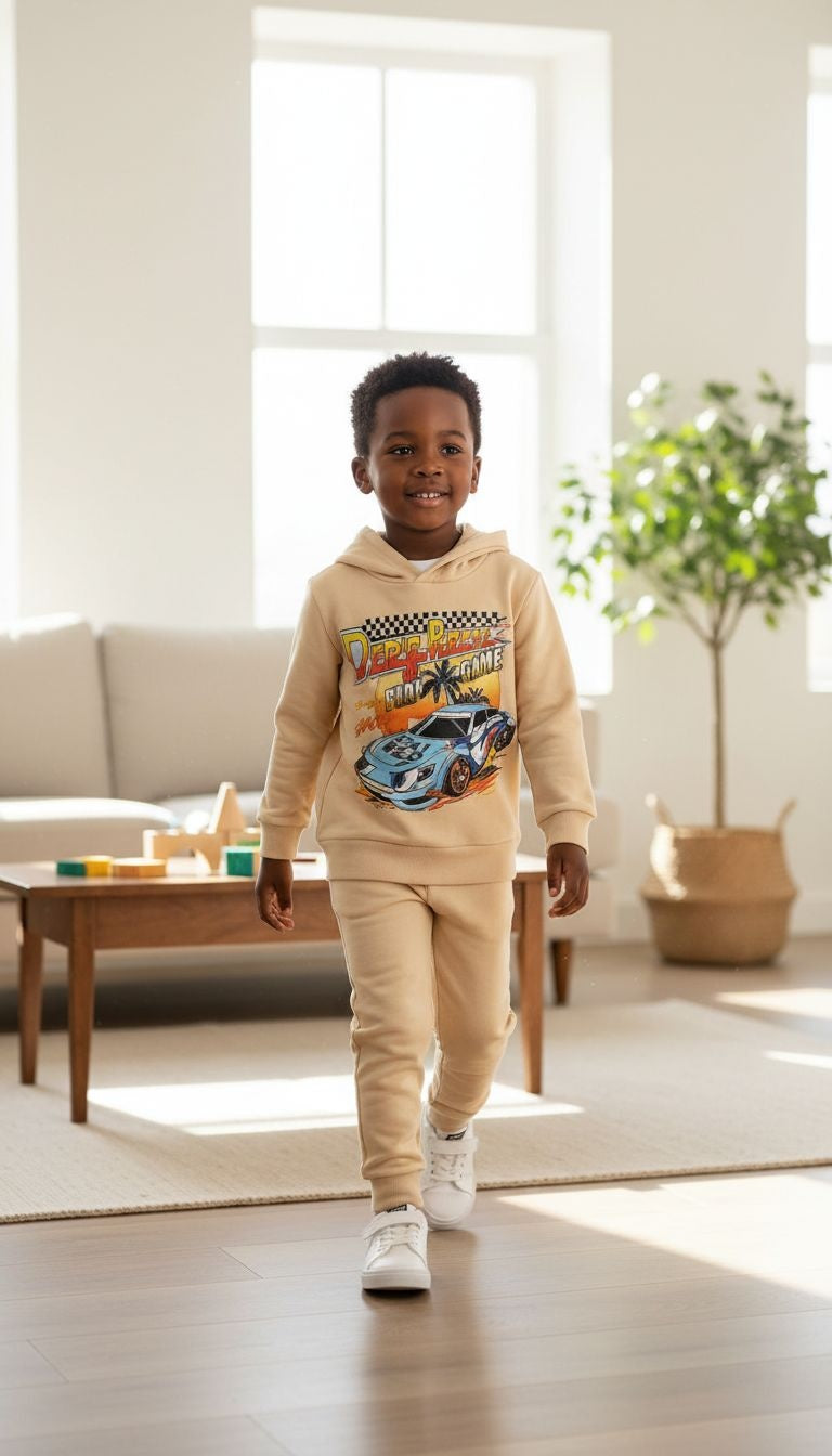 Sporty & Fun: Car Print Hoodie and Jogger Set
