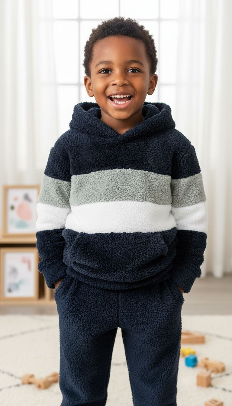 Ultra-Cozy: Striped Plush Hoodie & Pants Set