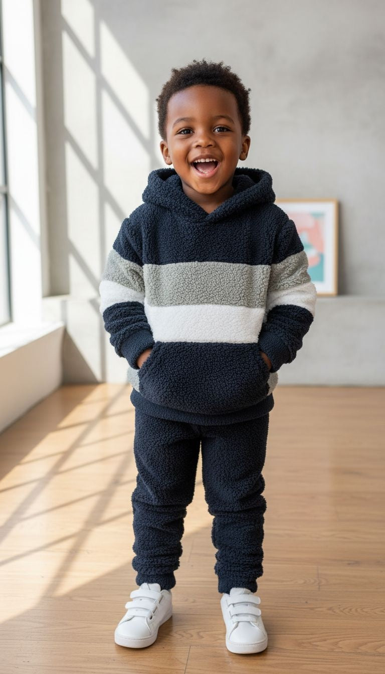 Ultra-Cozy: Striped Plush Hoodie & Pants Set