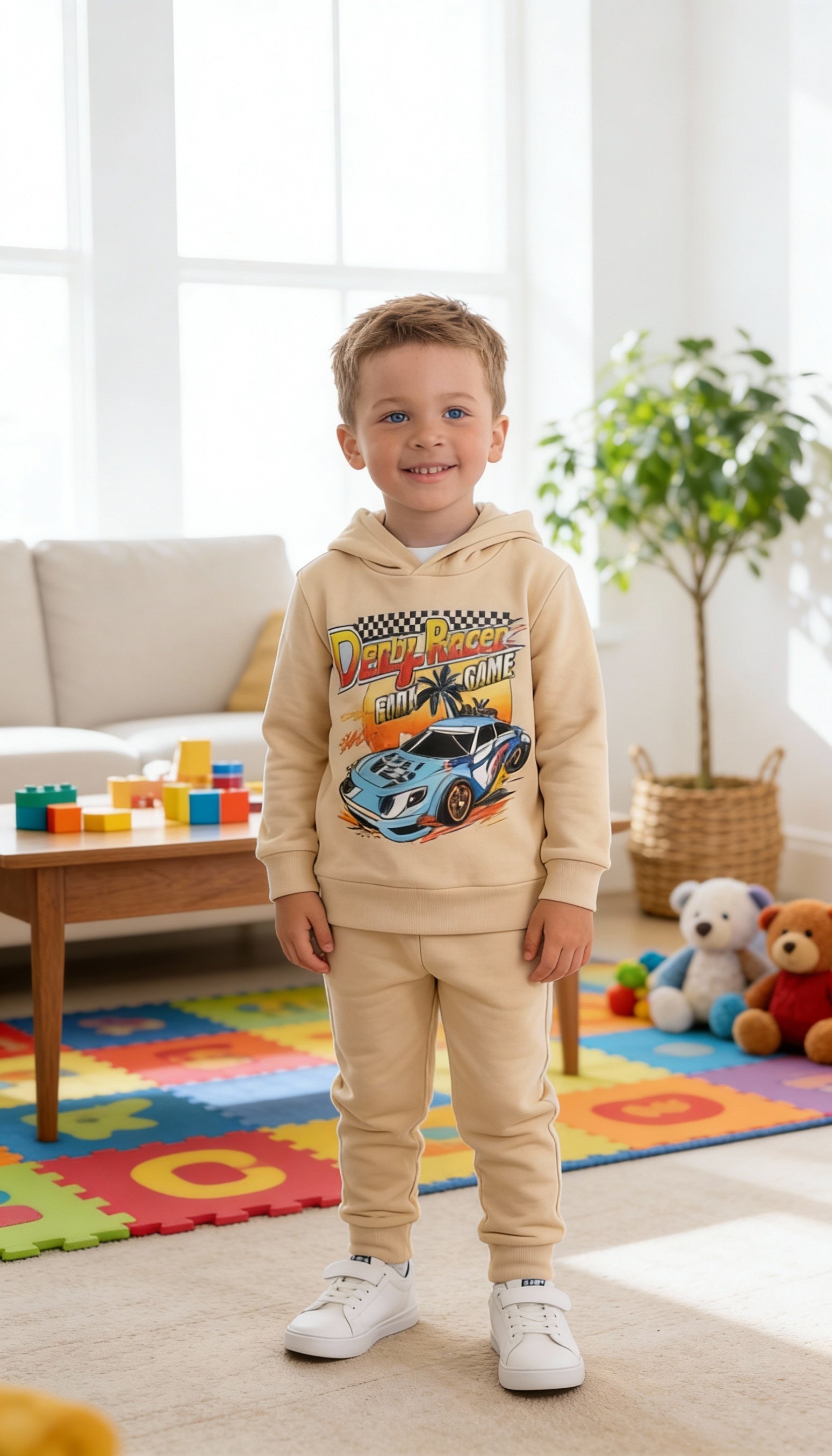 Sporty & Fun: Car Print Hoodie and Jogger Set