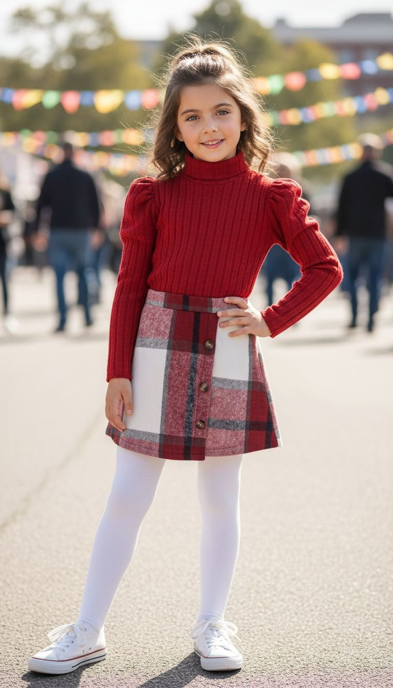 Chic Plaid Skirt & Ribbed Top Set