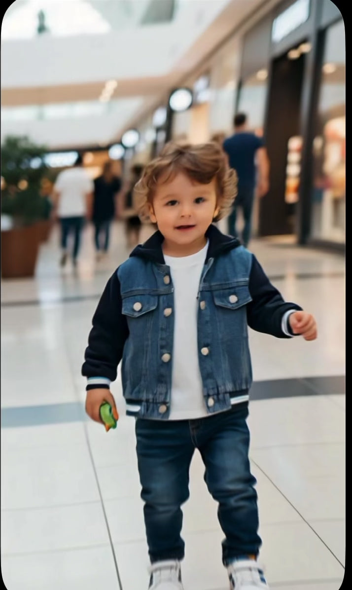 Cool & Casual: Denim Jacket with Hoodie Layered Look
