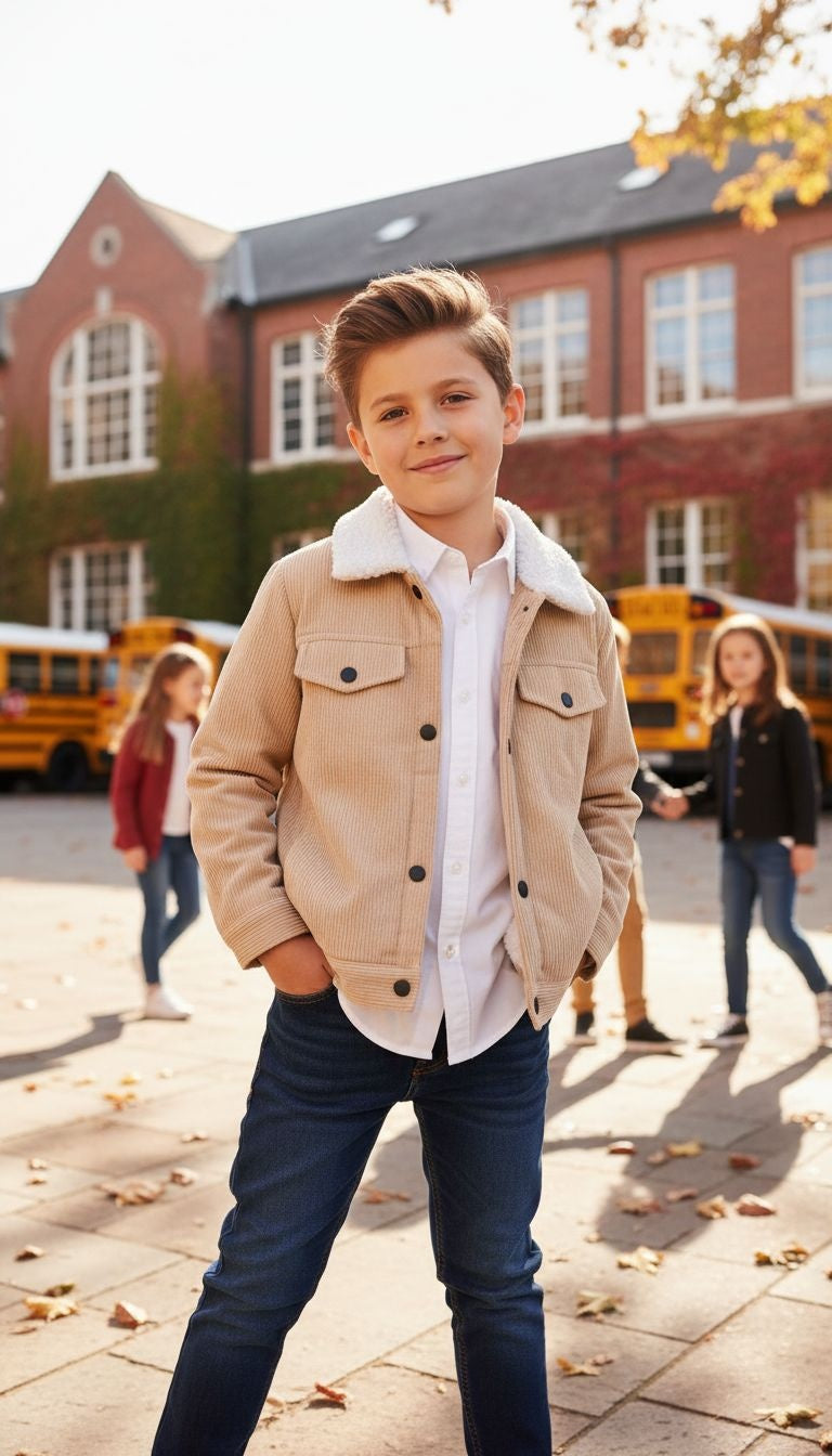 Warm & Stylish: Corduroy Sherpa-Lined Jacket (Beige & Grey Options)