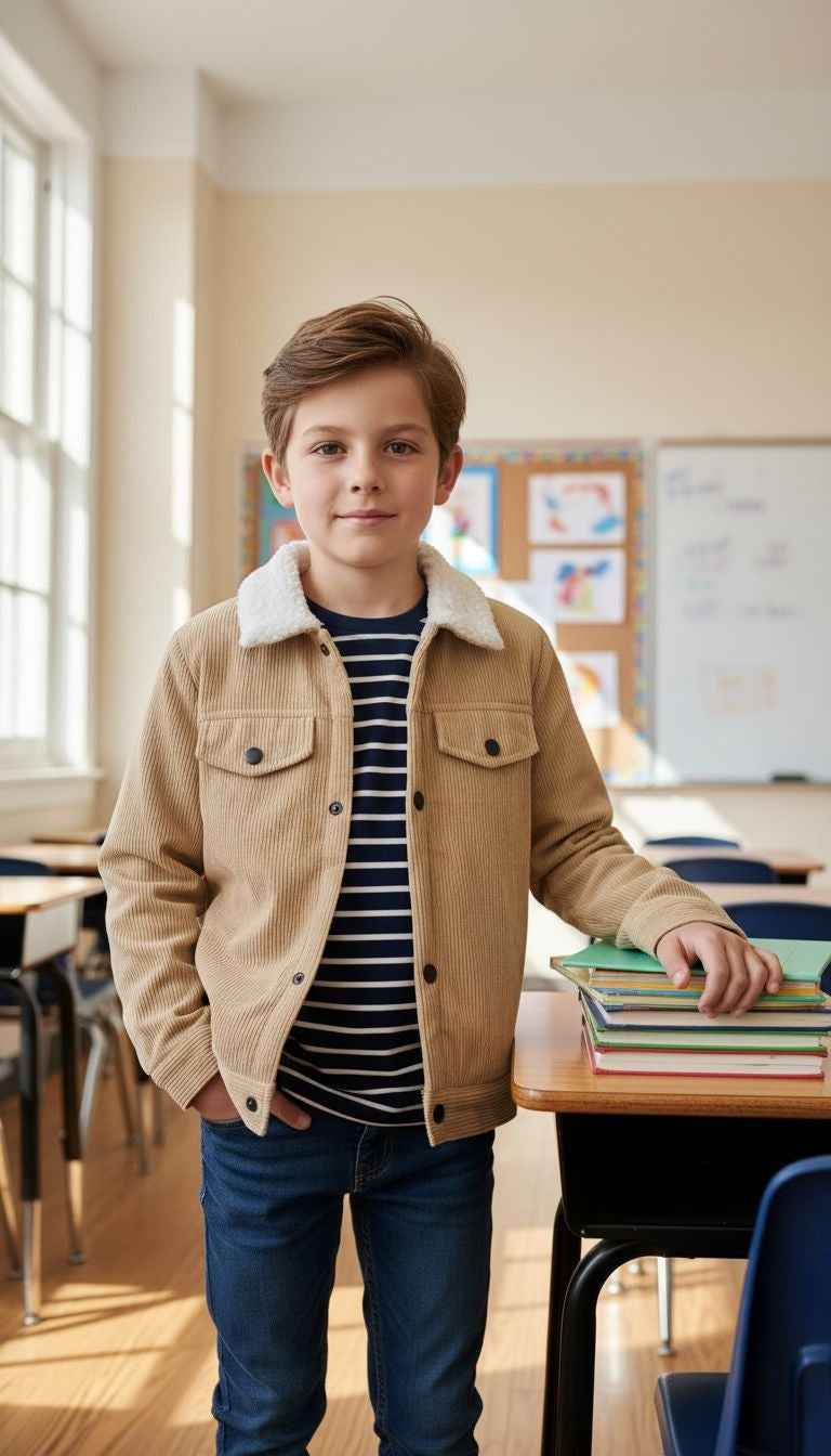 Warm & Stylish: Corduroy Sherpa-Lined Jacket (Beige & Grey Options)