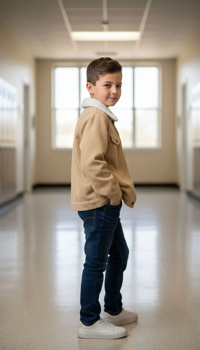 Warm & Stylish: Corduroy Sherpa-Lined Jacket (Beige & Grey Options)