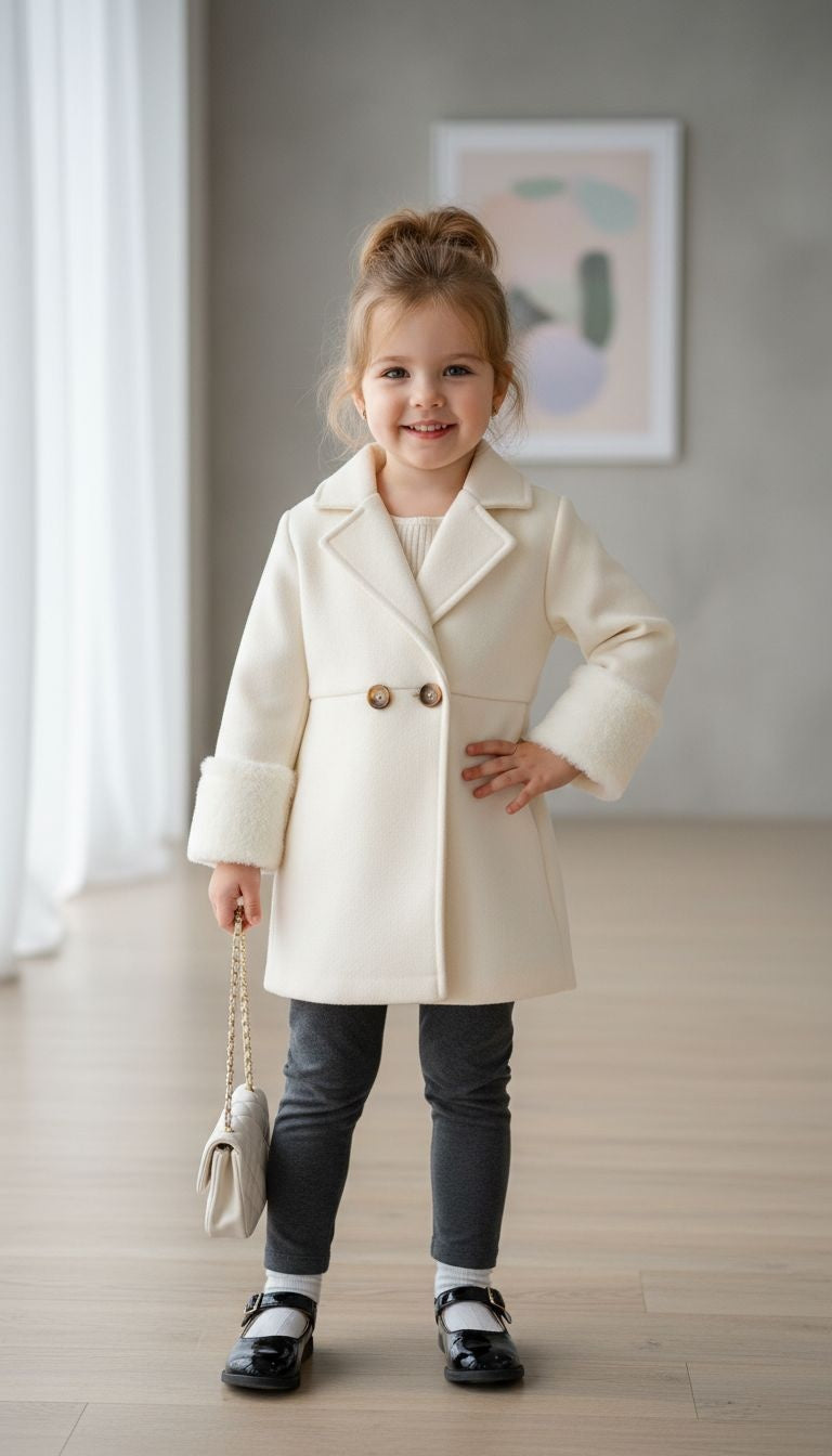 Timeless Elegance: Cream Coat with Faux Fur Cuffs