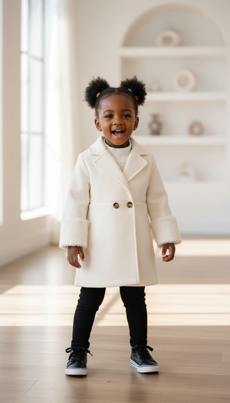 Timeless Elegance: Cream Coat with Faux Fur Cuffs