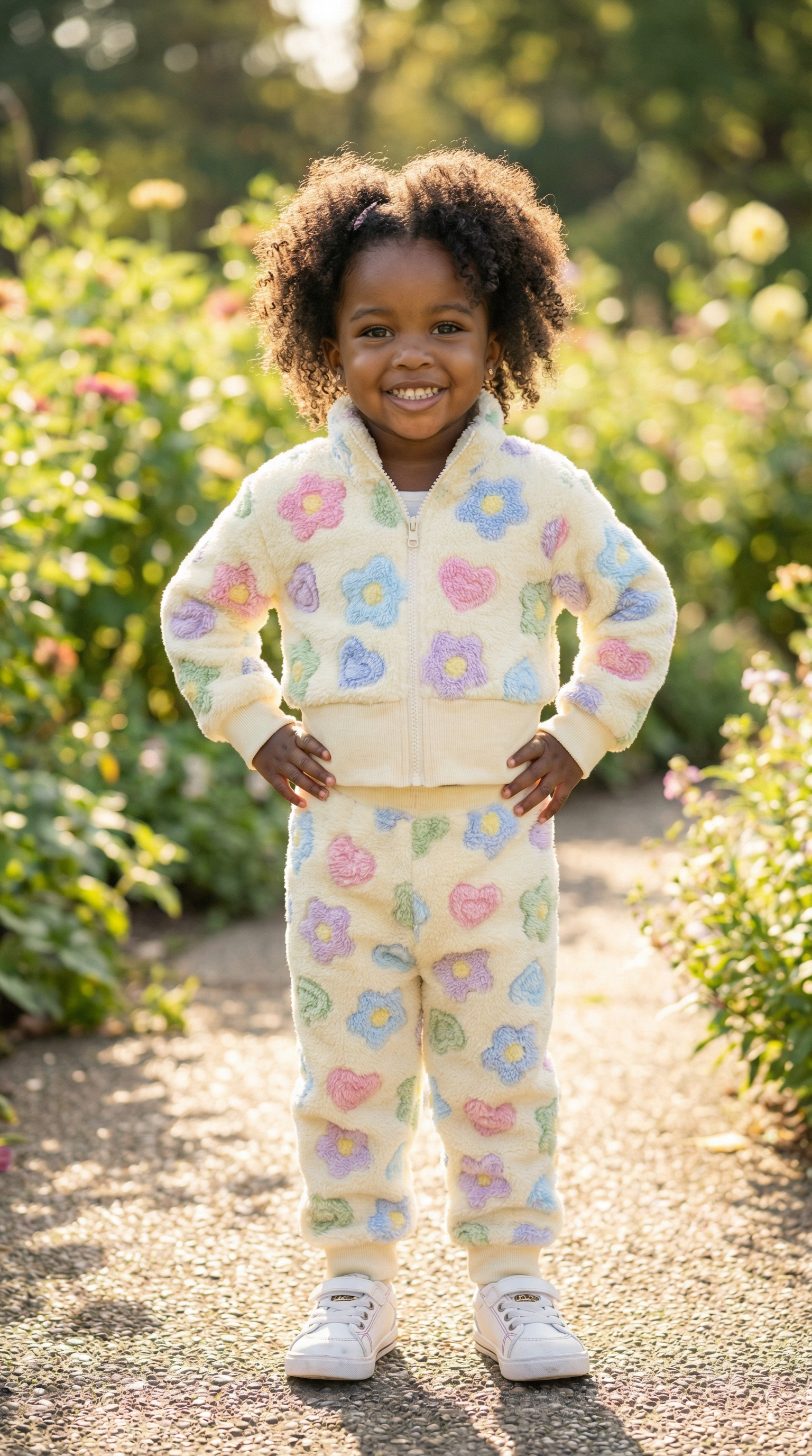 Playful & Cozy: Floral Print Two-Piece Fleece Set